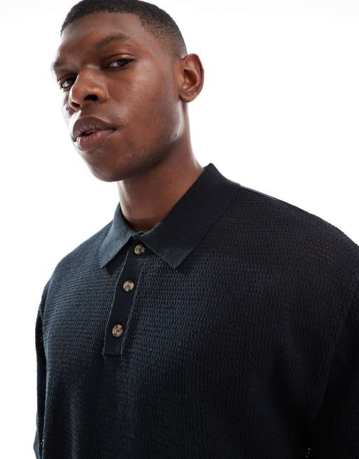 Cotton On short sleeve knitted polo shirt in black, 3 of 4
