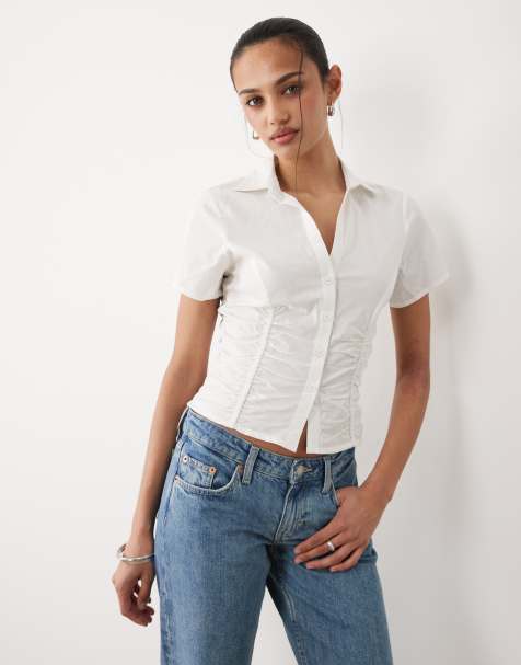 Cotton On short sleeve ruched shirt in white - view 1