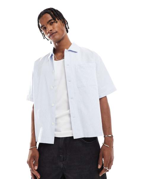 Cotton On short sleeve shirt in sky blue mini stripe - view 1