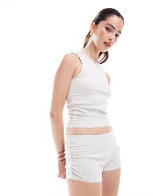 Cotton On - Shorty de pyjama côtelé et froncé - Gris clair chiné