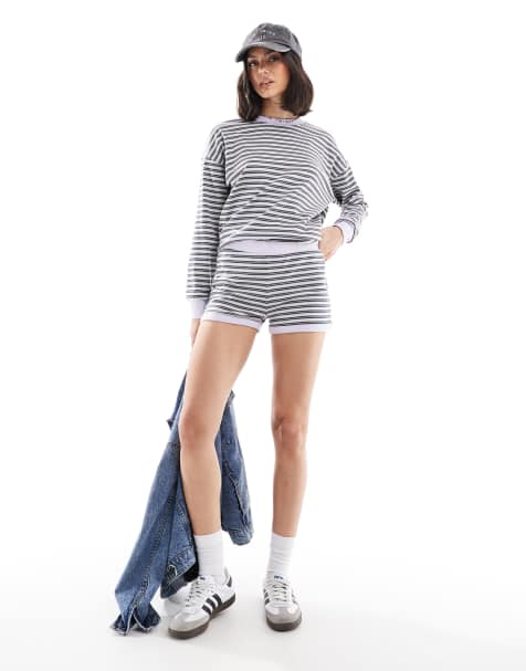 Cotton On - Shorty d'ensemble confort à rayures - Noir/gris - view 1