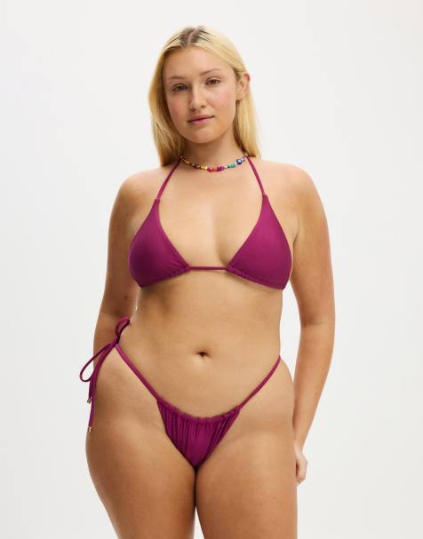 Cotton On Side tie gathered brazilian bikini bottom in pink - view 1