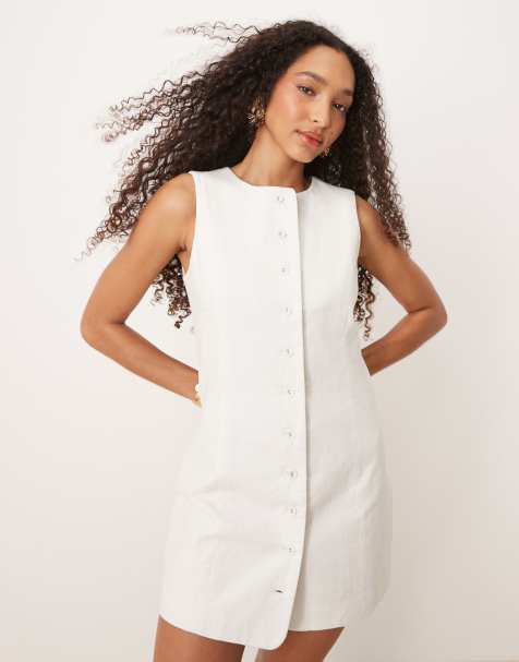 Cotton On Sienna linen mix button up dress in white - view 1