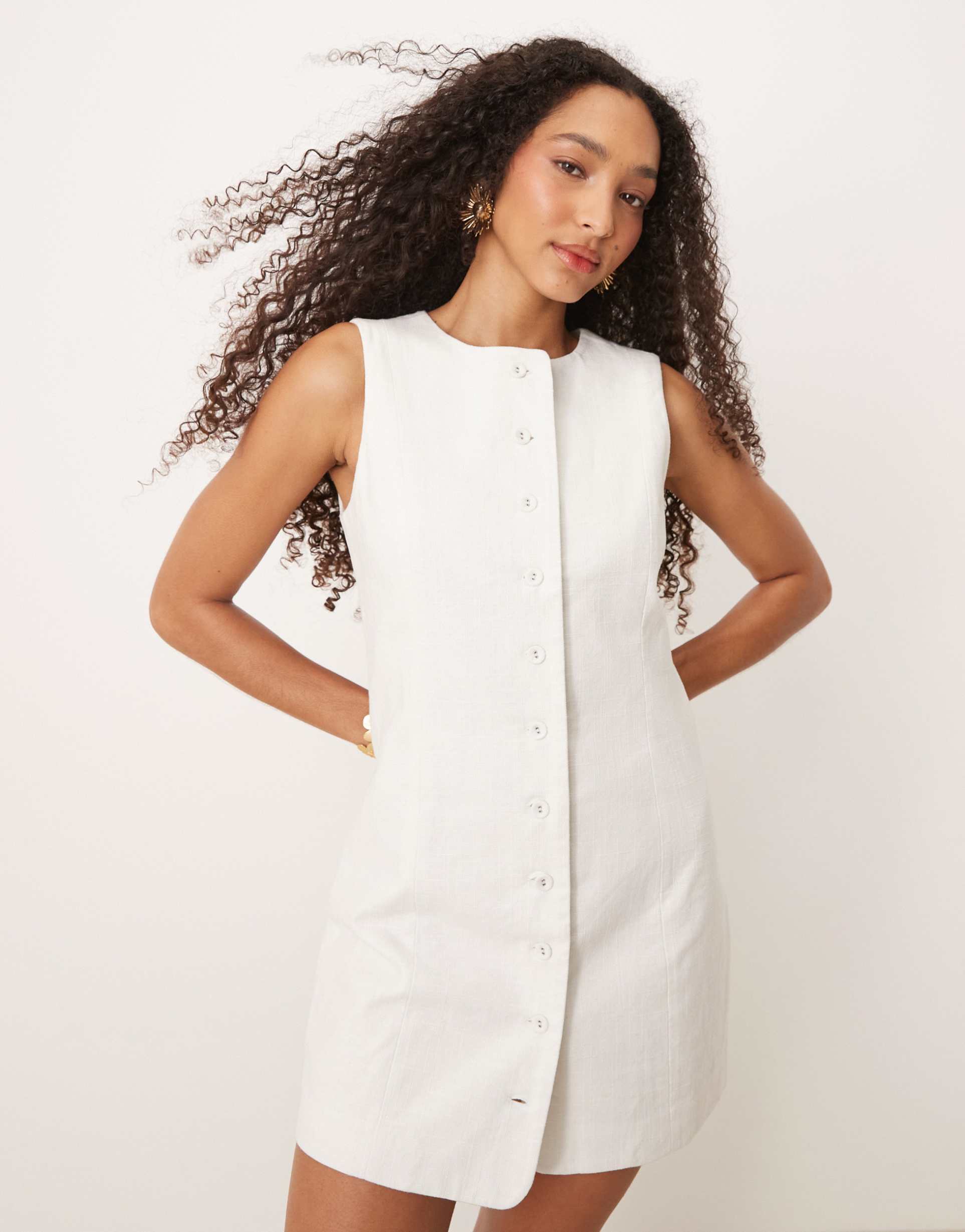 cotton on sienna linen mix button up dress in white