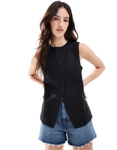 Cotton On – Sienna – Svart topp i bomull och linne - view 1