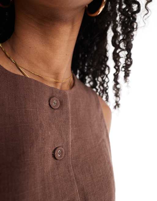 Cotton On - Sienna - Vestito in lino color cioccolato con bottoni, 3 di 4
