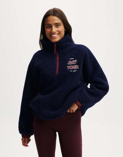 Cotton On Ski Tour graphic half zip pullover in deep blue - view 1