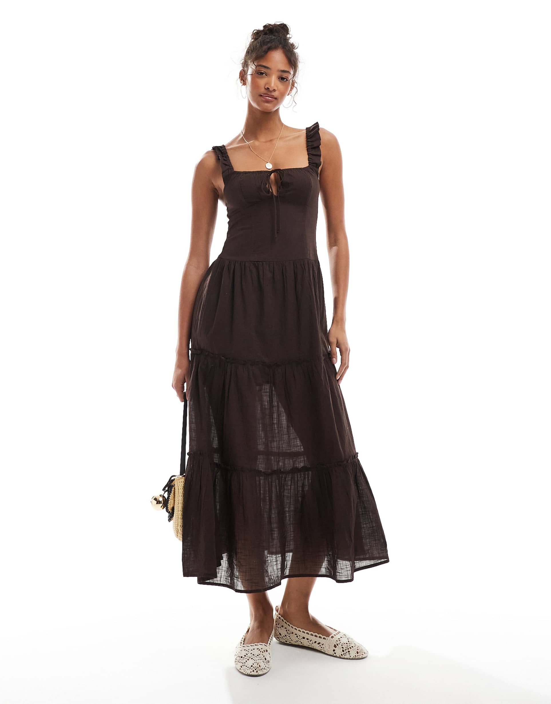 cotton on skye corset detail maxi dress in dark oak
