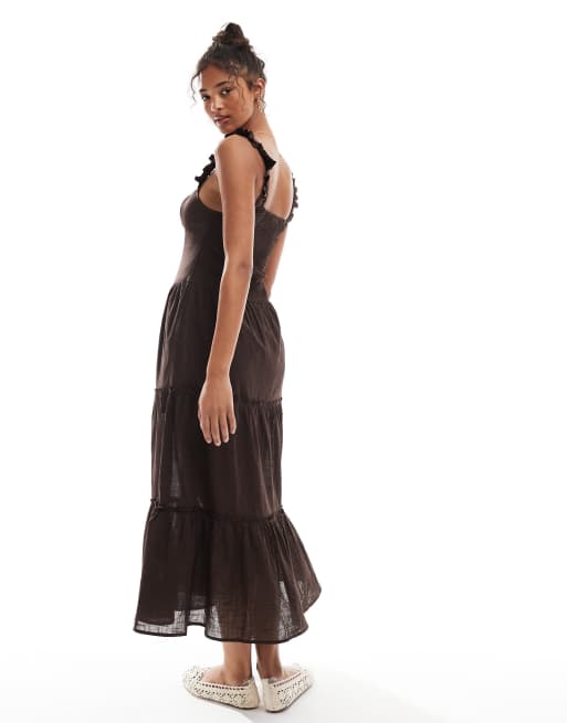 Cotton On skye corset detail maxi dress in dark oak, 3 of 4