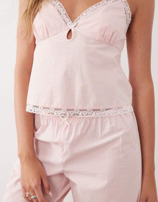 Cotton On sleep airy soft pants and keyhole cami set in banana check, 4 of 4