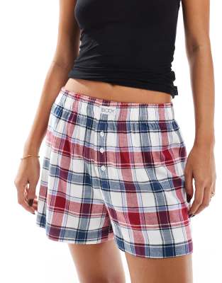 Cotton On sleep check boxer short in red and navy