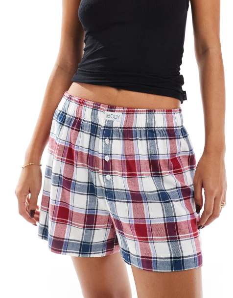 Cotton On sleep check boxer short in red and navy - view 1