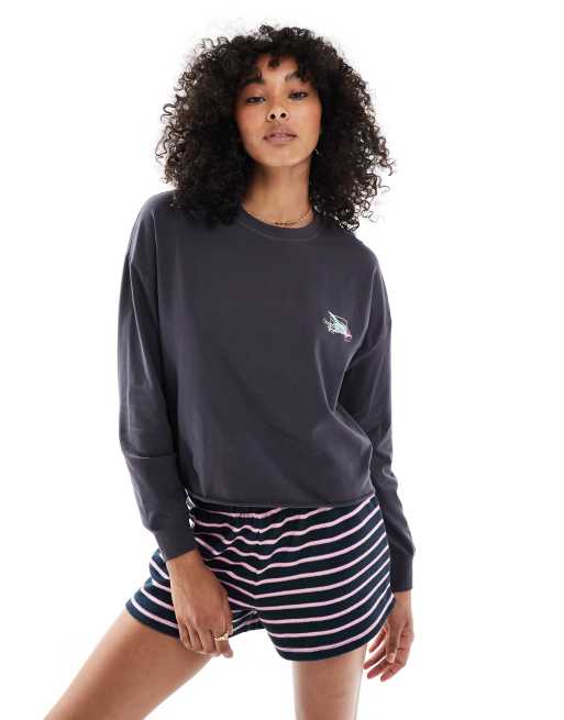Cotton On sleep lightweight departure lounge cropped long sleeve top in aura, 2 of 4