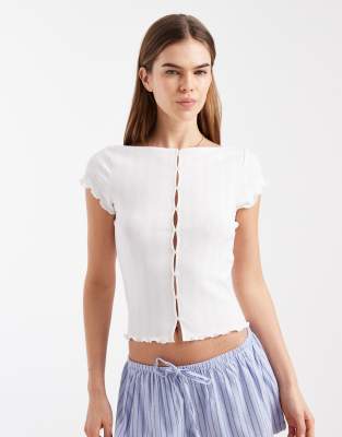 Cotton On Sleep Pointelle Button Up T-shirt In White