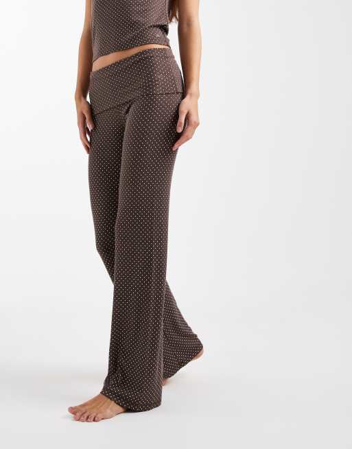 Cotton On sleep recover roll waist trouser in deep taupe polka dot, 2 of 4