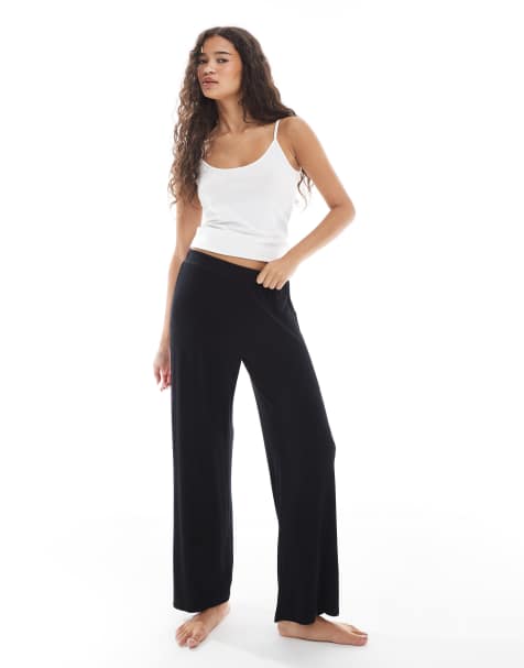 Cotton On sleep recovery asia fit wide leg pants in black - view 1