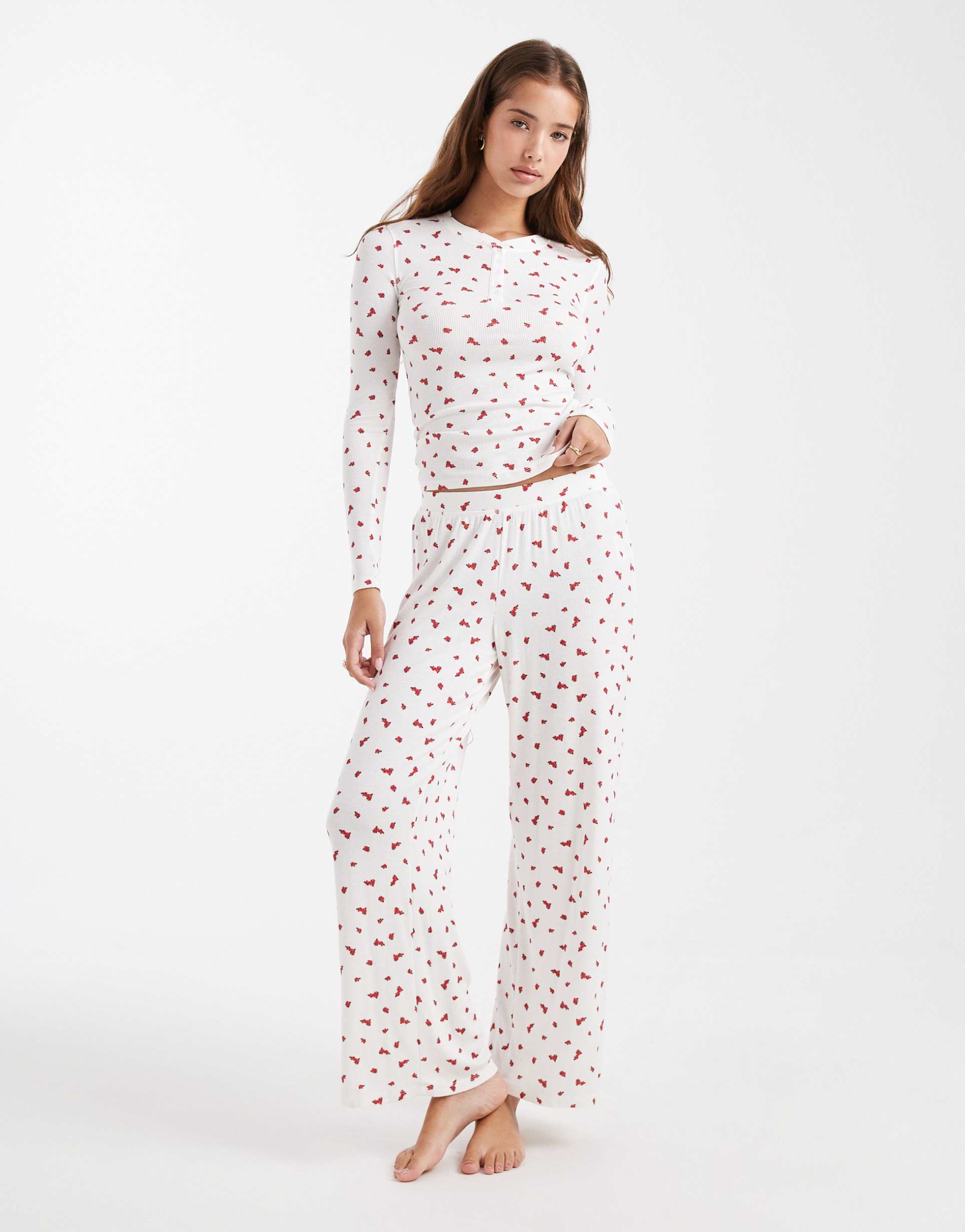cotton on sleep recovery asia fit wide leg pants in nancy rose coconut - part of a set