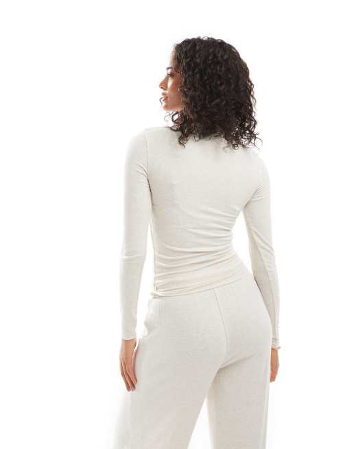 Cotton On – Sleep Recovery – Beigemelerad henley-topp med långa ärmar, 3 av 4