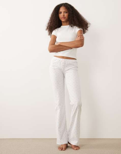 Cotton On - Sleep Recovery - Broek met omgeslagen taille en fijne bloemenprint in wit, deel van co-ord set - view 1