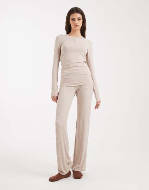 Cotton On - Sleep Recovery - Broek met omgeslagen taille in gemêleerd sesam - view 1