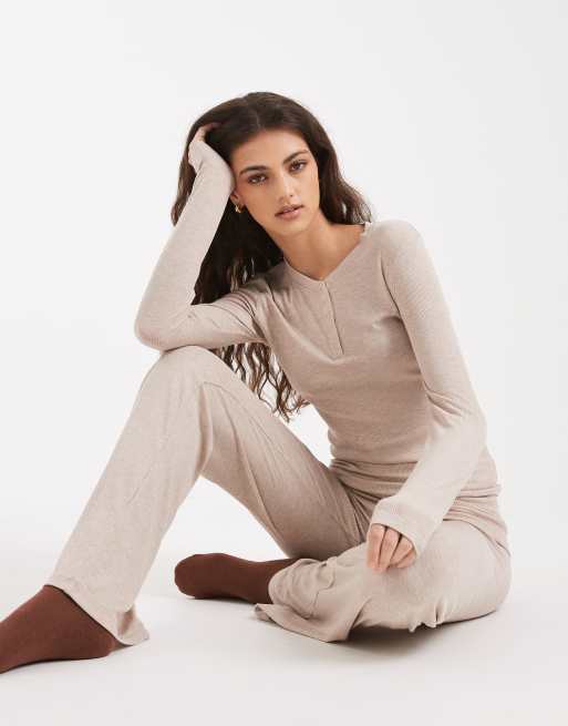 Cotton On - Sleep Recovery - Broek met omgeslagen taille in gemêleerd sesam, 4 van 5