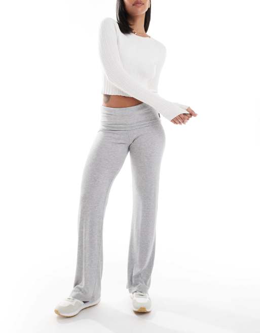 Cotton On - Sleep Recovery - Geribbelde broek met omgeslagen taille in gemêleerd grijs