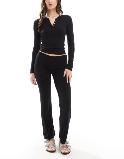 Cotton On sleep recovery henley long sleeve top in black co-ord, 4 of 4