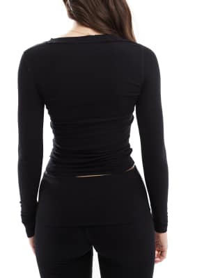 Cotton On Sleep Recovery Henley Long Sleeve Top In Black