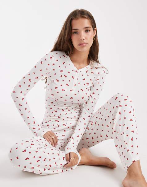 Cotton On sleep recovery henley long sleeve top in nancy rose coconut co-ord - view 1