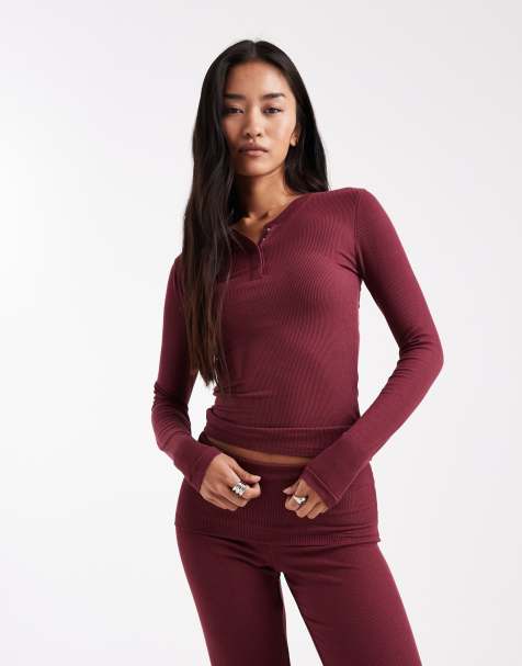 Cotton On sleep recovery henley long sleeve top in pine cone co-ord - view 1