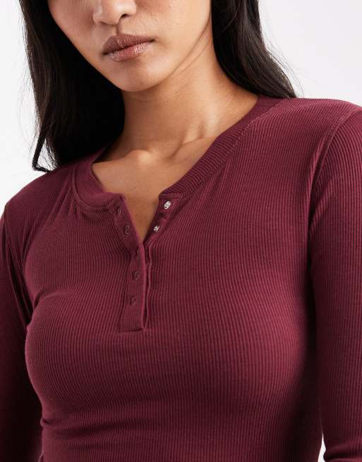 Cotton On sleep recovery henley long sleeve top in pine cone co-ord, 3 of 4