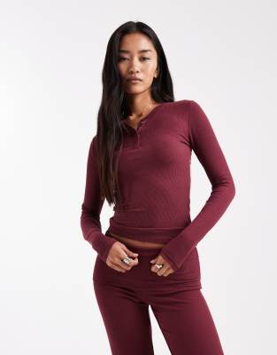 Cotton:on Cotton On Sleep Recovery Henley Long Sleeve Top In Red