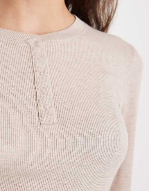 Cotton On - Sleep Recovery - Henley-top met lange mouwen in gemêleerd sesam, 2 van 4