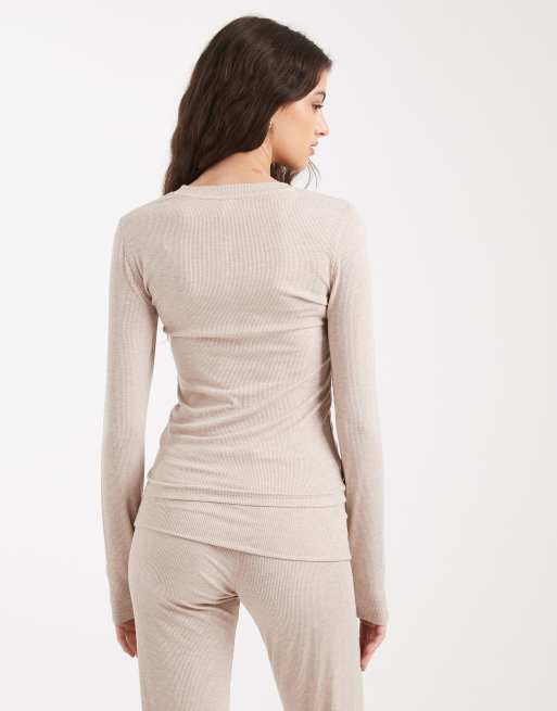Cotton On - Sleep Recovery - Henley-top met lange mouwen in gemêleerd sesam, 4 van 4