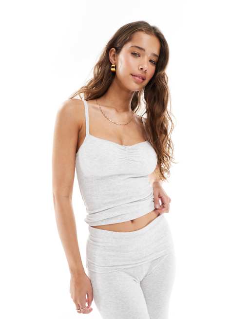 Cotton On – Sleep Recovery – Jasnoszary melanżowy top na ramiączkach z pikotkami