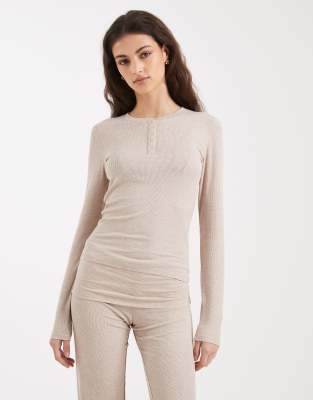 Sleep Recovery - Langärmliges Henley-Pyjamashirt in Sesambeige meliert-Neutral Neutral XL