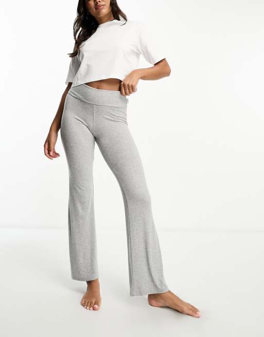 Tall Grey Marl Deep Waistband Fold Over Pants