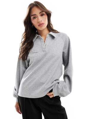 Cotton On - Sleep Recovery - Lounge-Sweatshirt aus Fleece mit Kragen und Oversize-Schnitt-Grau