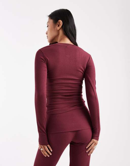 Cotton On - Sleep Recovery - Mørkerød henley-top med lange ærmer - Del af sæt, 2 af 4