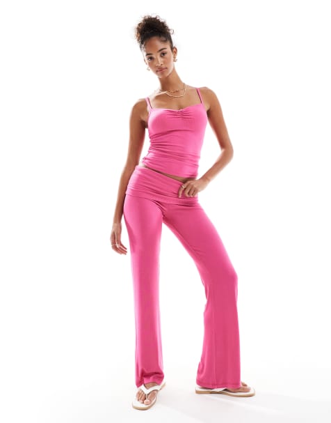 Cotton On sleep recovery roll-waist lounge trousers co-ord in raspberry sorbet - view 1