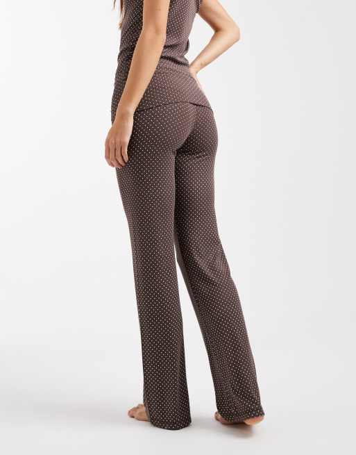 Cotton On sleep recovery roll waist pants in deep taupe polka dots, 4 of 4