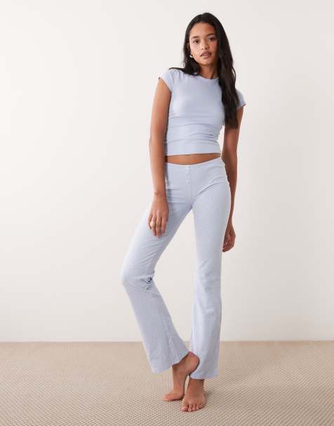 Cotton On Sleep Recovery roll waist pants in ditsy violet blue (Part of a set) - view 1