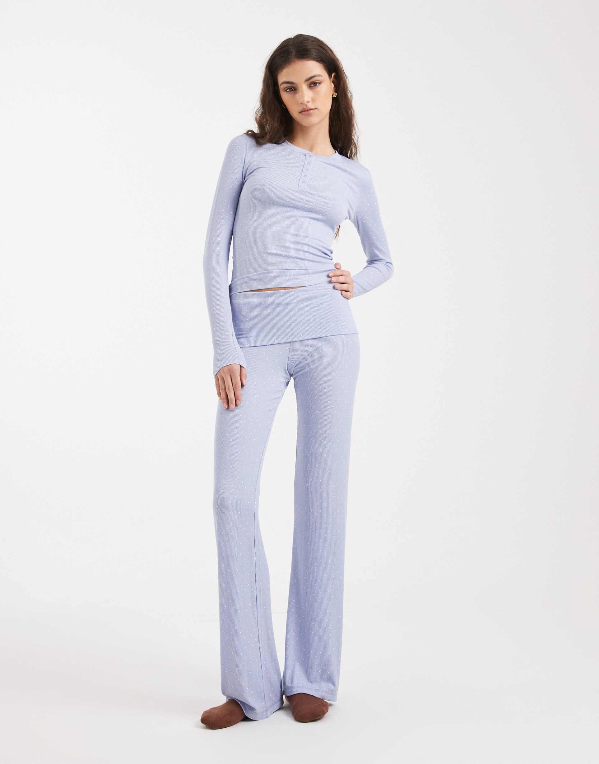 cotton on sleep recovery roll waist pants in violet blue spot
