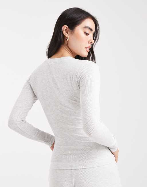 Cotton On - Sleep Recovery - Top d'ensemble manches longues à col boutonné - Gris clair chiné, 4 de 4