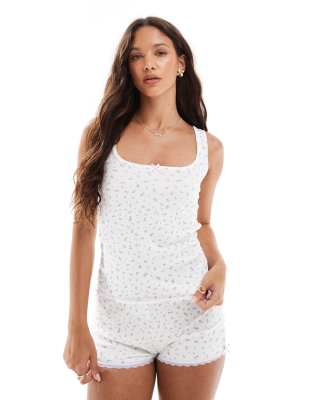 Cotton:on Cotton On Sleep Rib Knit Lace Ruched Tank Top In Multi