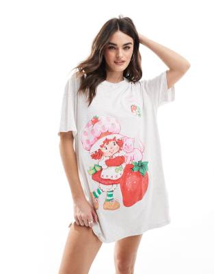 Cotton:on Cotton On Sleep T-shirt Dress With Strawberry Shortcake Graphic-gray