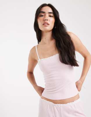 Cotton On - Sleep - Waffel-Camisole-Oberteil in der Farbe Blushing Bride mit eckigem Ausschnitt, Kombiteil-Rosa