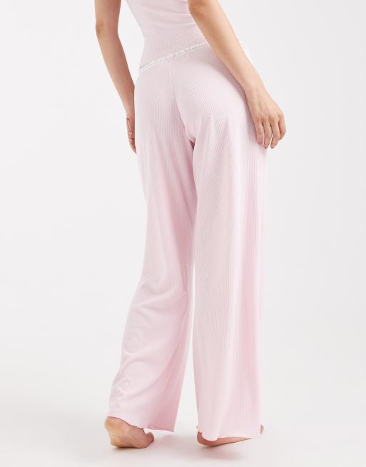 Cotton On – Sleep – Waffel-Hose mit weitem Bein in der Farbe Blushing Bride, Kombiteil, 4 von 4