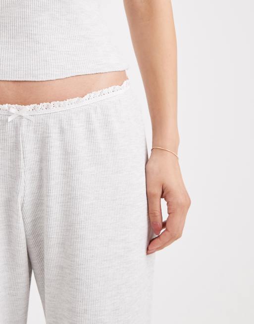 Cotton On – Sleep – Waffel-Hose mit weitem Bein in meliertem Hellgrau, Kombiteil, 3 von 4