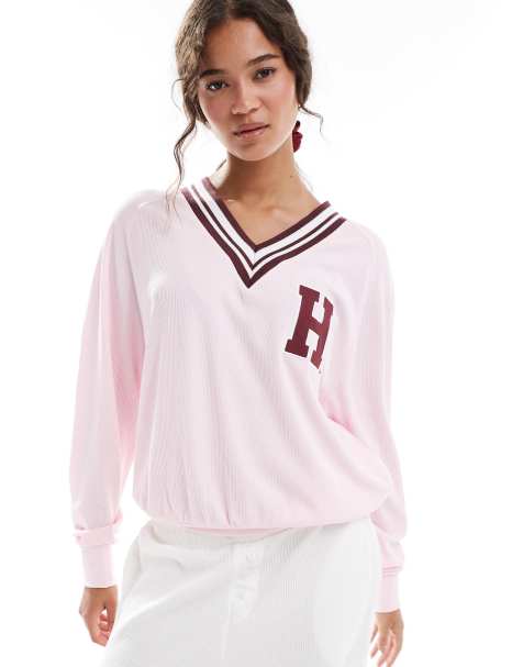 Cotton On sleep waffle v neck sweater in blushing bride - view 1